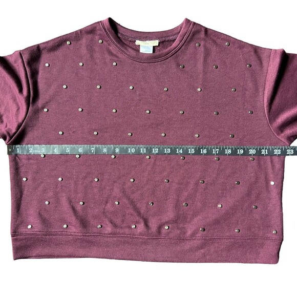InTu Small Cropped Boxy Studded Sweatshirt Sweater Women's S Plum Crew - Picture 6 of 8
